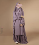 2 Parçalı Arkadan Bağlamalı Jilbab Elast. Bilekler - Tozlu Leylak