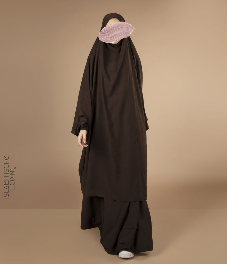 2-Delige TIE-BACK Jilbab Elast. Polsjes- Chocolate