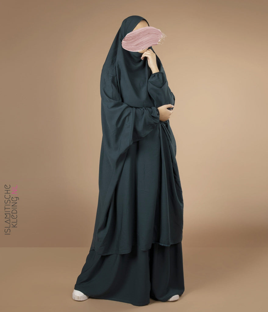 2 Parçalı Arkadan Bağlamalı Jilbab Elast. Bilekler - Tavus Kuşu